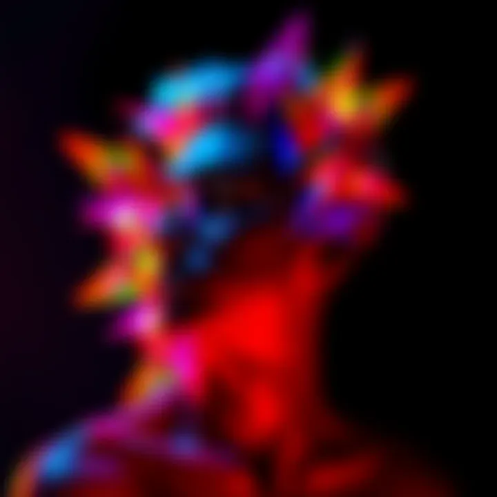 A provocative representation of queer identity challenging traditional norms, featuring vibrant colors and abstract shapes symbolizing transformation and subversion.