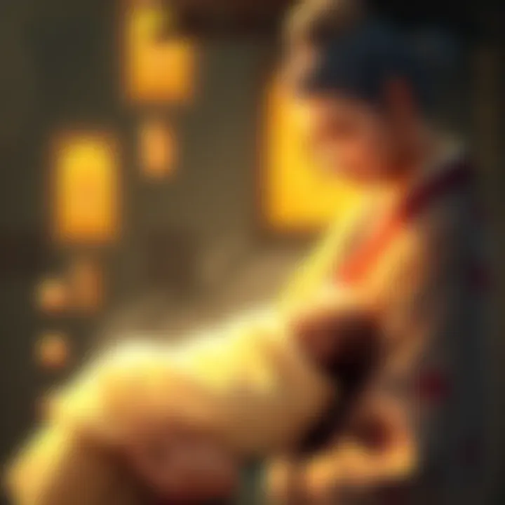 A serene scene depicting a Buddhist mother with a newborn, surrounded by symbols of Hōnen's teachings, highlighting the importance of maternal and child welfare in Buddhism.