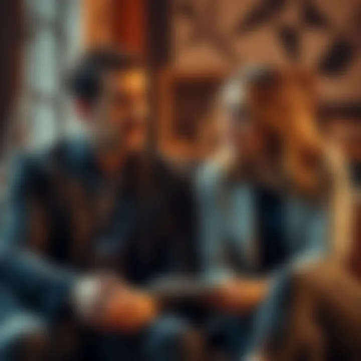 Conversation between two people A man and woman sitting together, discussing with concerned expressions, representing honesty in communication.
