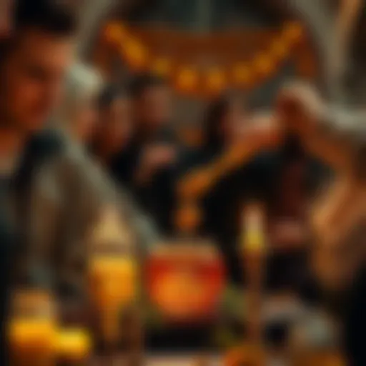 A group of people working together to create a honey jar spell, surrounded by honey, herbs, and candles.