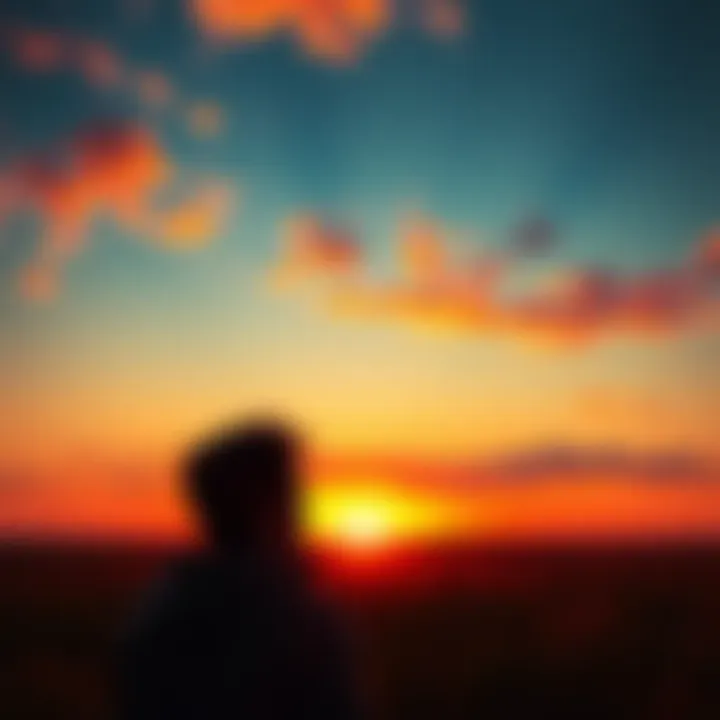 A person looking towards a sunset with a contemplative expression, symbolizing the search for hope amid grief.