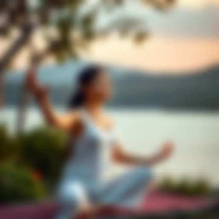 A serene woman practicing yoga outdoors, embodying harmony and tranquility as she seeks to restore her menstrual health.