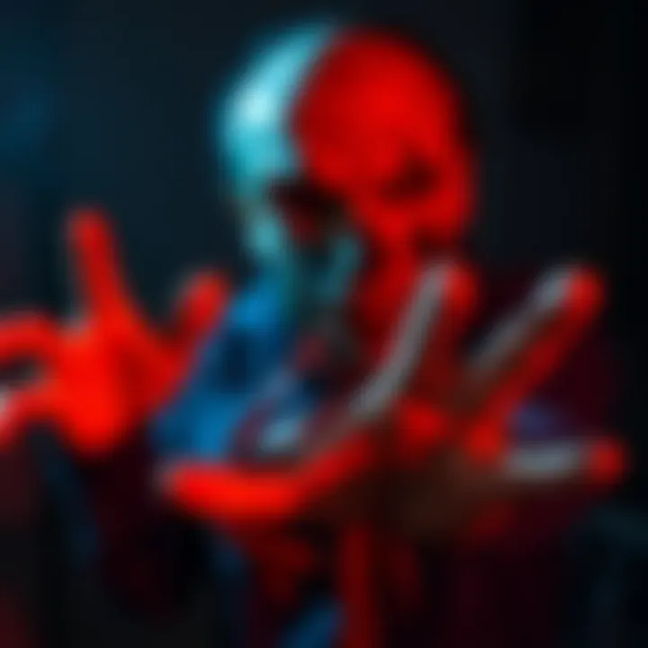 A creepy horror film character extends a hand invitingly, set against a dark background.