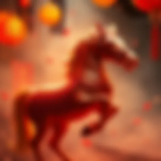 A horse surrounded by symbols of luck and prosperity, representing the year of the fire horse.