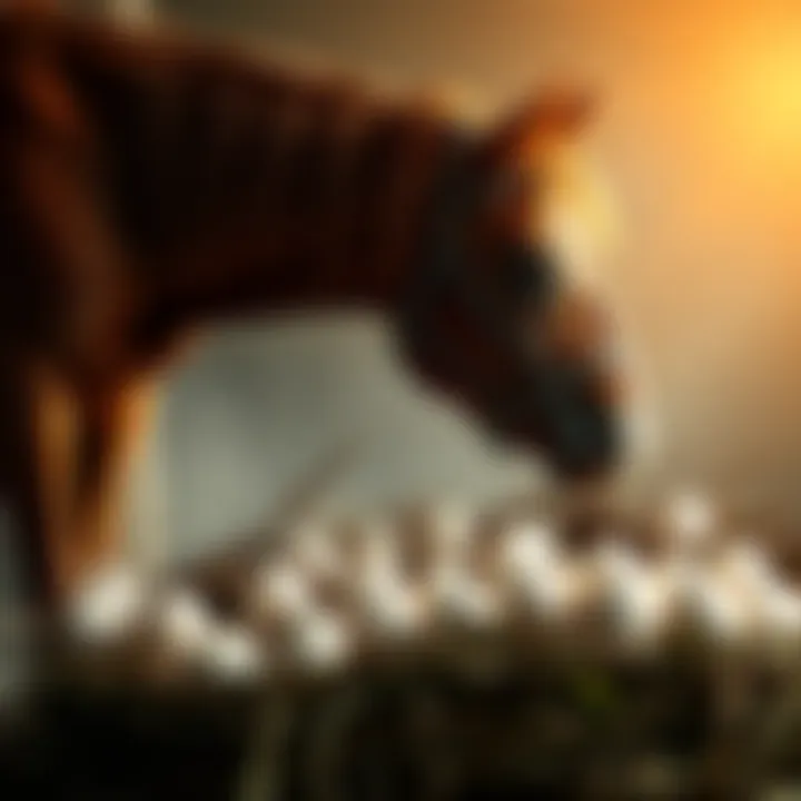 A horse standing next to a nest of eggs, symbolizing the horse egg conspiracy in agriculture.