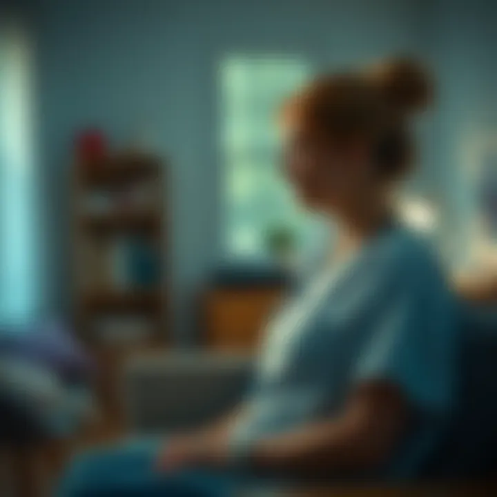 A hospice nurse in a quiet room, reflecting on her experiences with a gentle smile, surrounded by soft light and comforting objects.