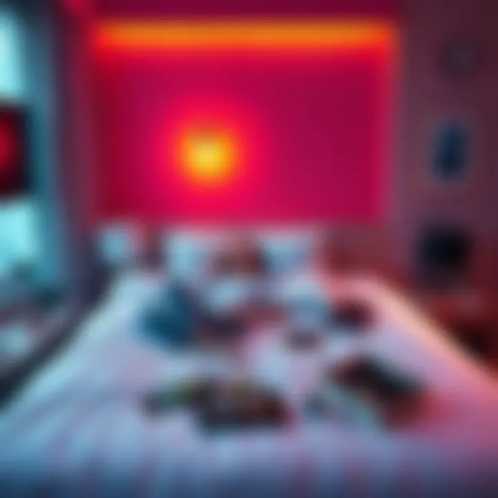 A cozy hotel room with a person relaxing on the bed, surrounded by snacks and personal items, reflecting private habits and behaviors.