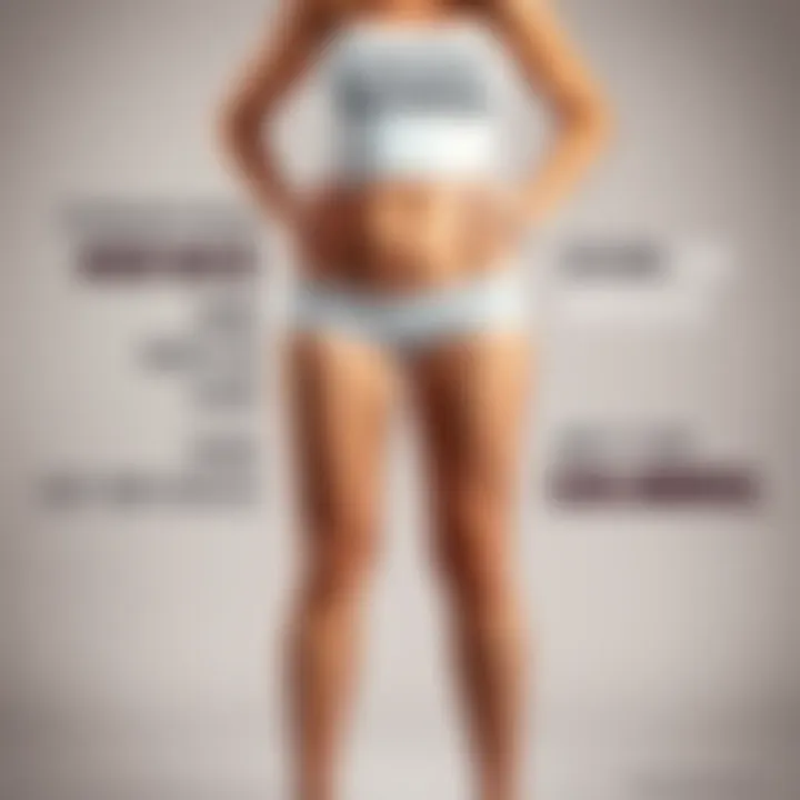 A person standing confidently with an hourglass figure, highlighting a slim waist and long legs, surrounded by motivational phrases about body positivity and subliminals.