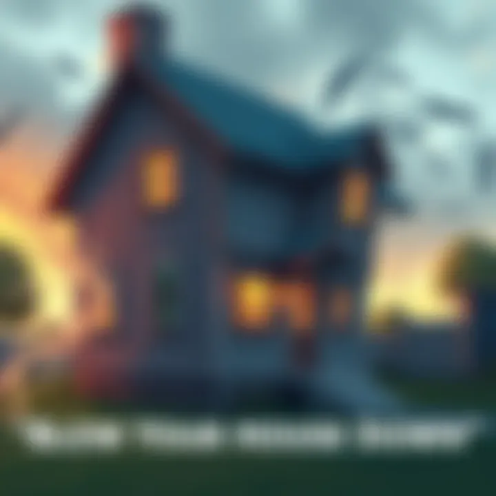 A cartoon house being pushed by strong wind, representing the phrase 'blow your house down'.