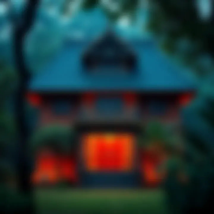 A traditional house featuring Brahmin cultural symbols and architecture, surrounded by greenery