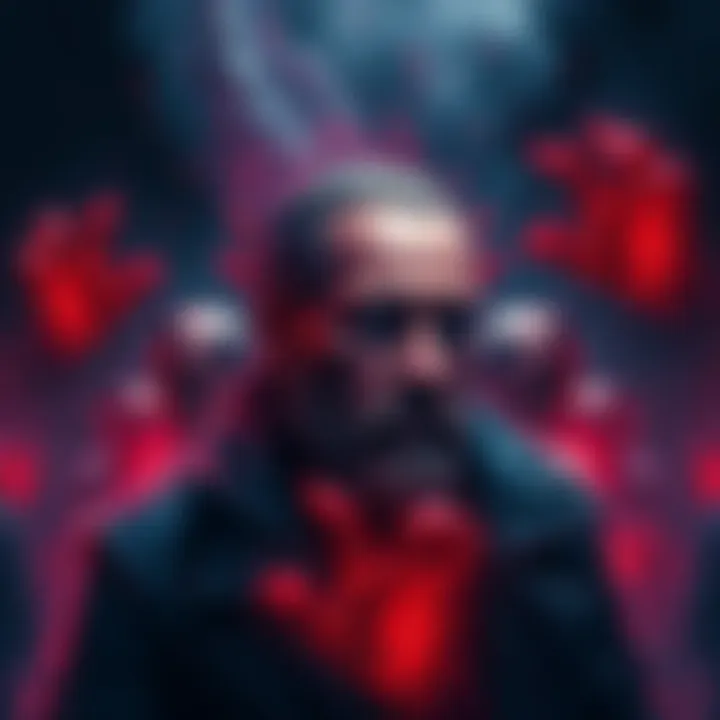 A depiction of Howard Storm surrounded by dark entities during his near-death experience in Paris.