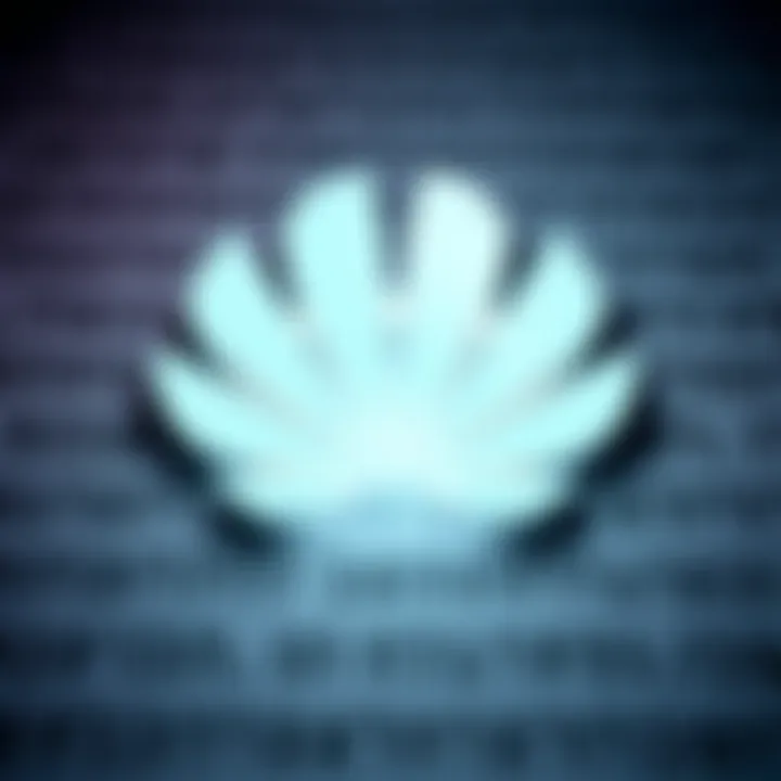 Huawei logo with a background featuring Hebrew letters and religious symbols, representing a connection to Judaism.