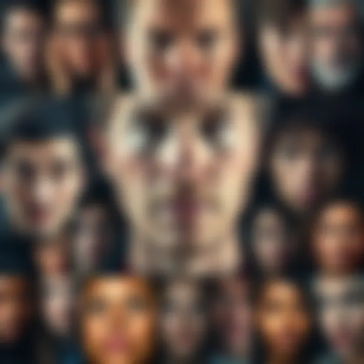 A collage of expressive faces captured in various photographs, showcasing a range of emotions and traits.