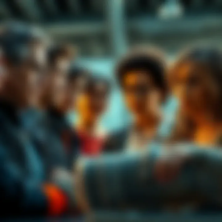 A group of diverse people in conversation, showing various emotions reflecting human nature and societal interactions.