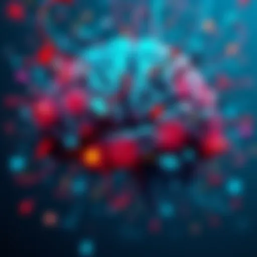 A human brain with colorful chaotic patterns representing modern distractions and stimuli surrounding it.
