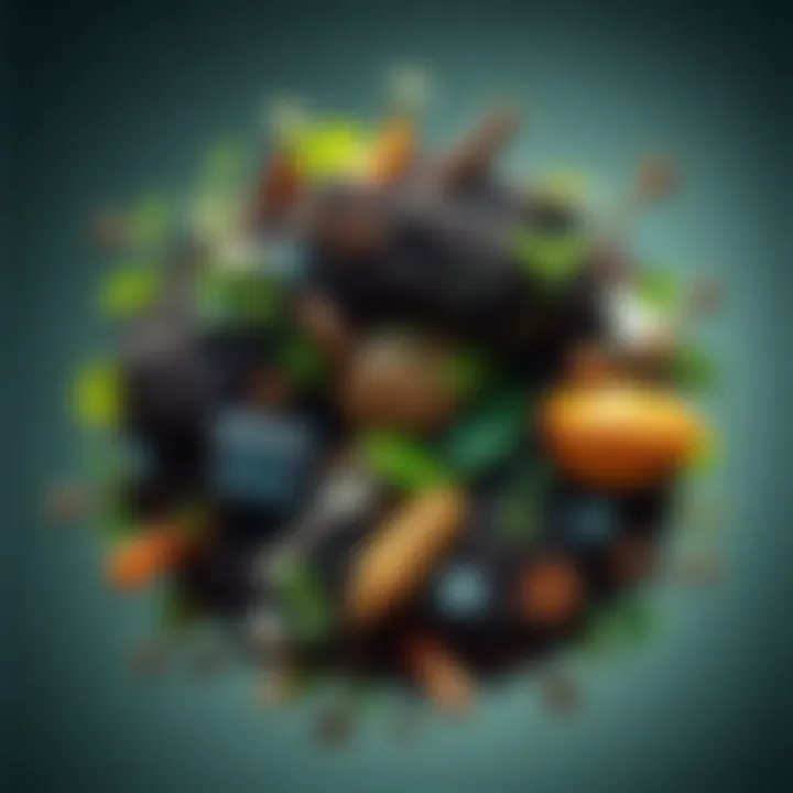 Human Connection to Nature A graphic showing various organic materials like plants, soil, and animal waste interlinked, illustrating the recycling process of life.