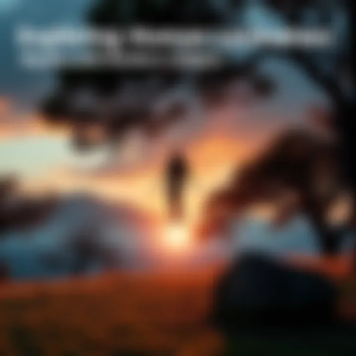 A figure appears to float above the ground in a peaceful outdoor scene surrounded by nature