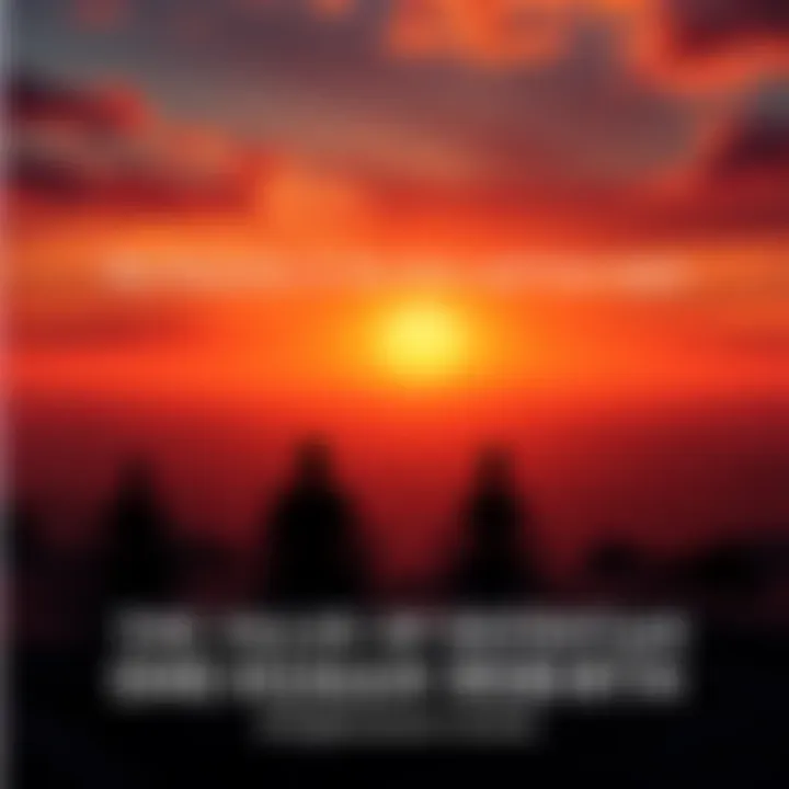 The Potential of Human Rebirth A serene landscape depicting a sunrise symbolizing new beginnings and enlightenment, with silhouettes of individuals in meditation, reflecting on the value of human existence and the journey toward liberation.