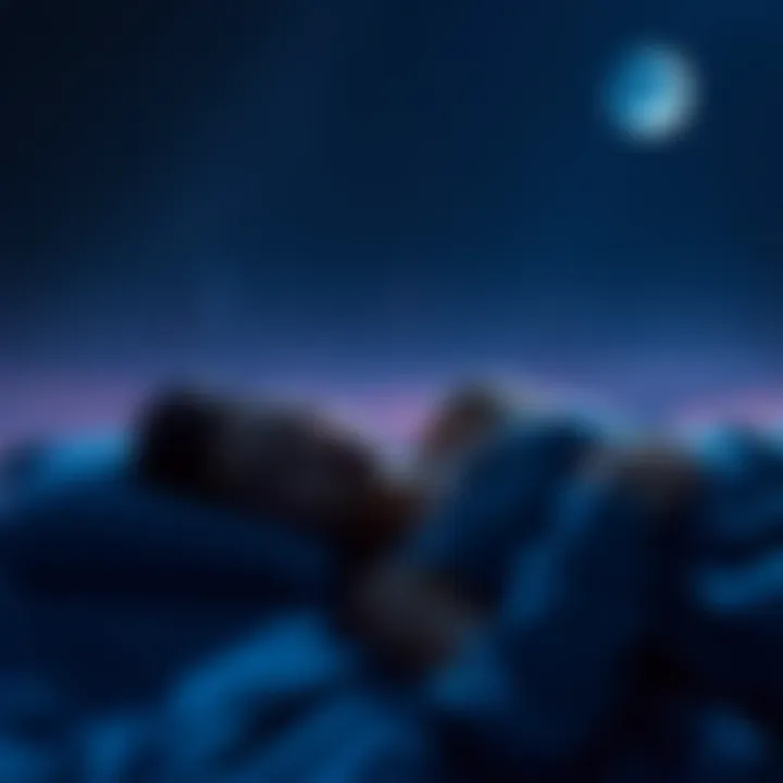Human sleeping under a night sky A person peacefully sleeping in a serene environment with stars and a moon visible in the night sky.