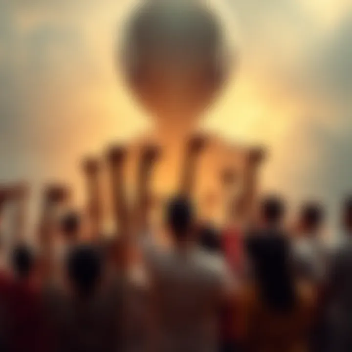 Humanity Uniting Against Alien Forces A group of diverse people standing together, raising fists in defiance against a shadowy alien figure in the background, symbolizing resistance and unity against extraterrestrial domination.