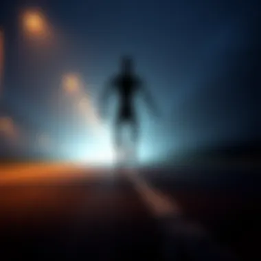 A humanoid figure dashes across a road at night in England, captured on video.