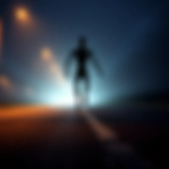A humanoid figure dashes across a road at night in England, captured on video.