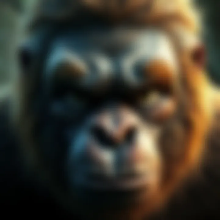 Humanoid Sasquatch Face A Sasquatch with a human-like face, showing intelligent eyes and a curious expression.