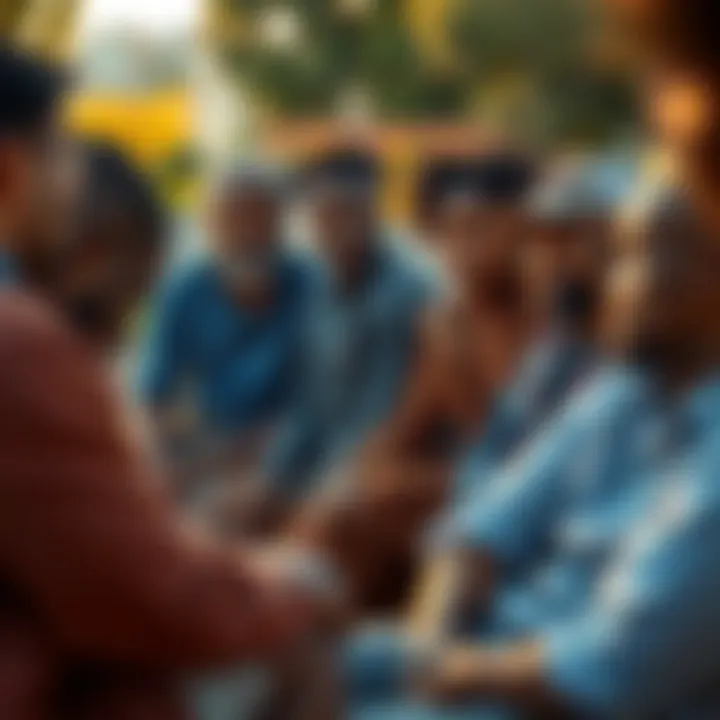 A group of diverse people sitting together outdoors, engaged in deep discussion about souls and the afterlife, with thoughtful expressions on their faces.
