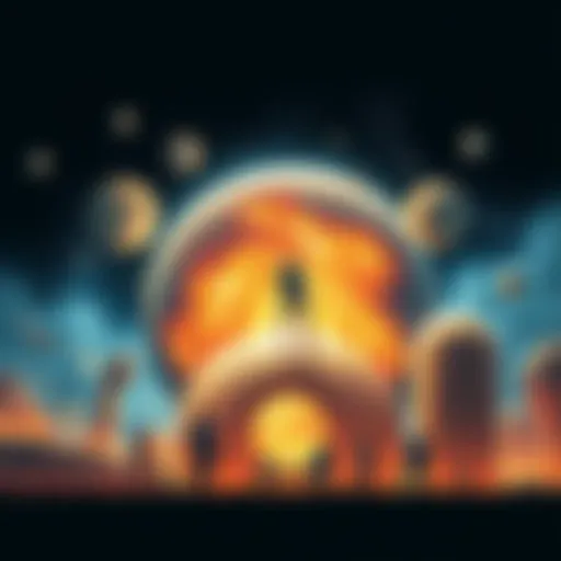 A visual representation showing humans interacting with various elements of the universe, symbolizing interconnectedness and roles within a living system.