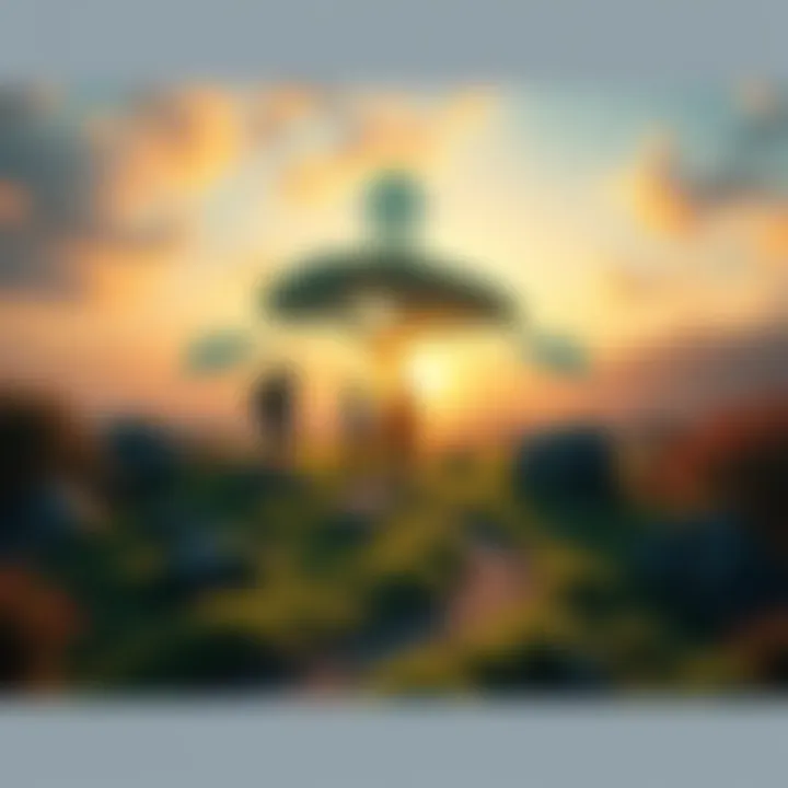 Symbolic representation of human unity with nature, depicting harmony and collaboration in a vivid landscape