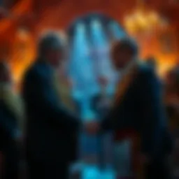 A proud moment showing a man shaking hands with a 33° Mason during his initiation night celebration surrounded by friends and family.
