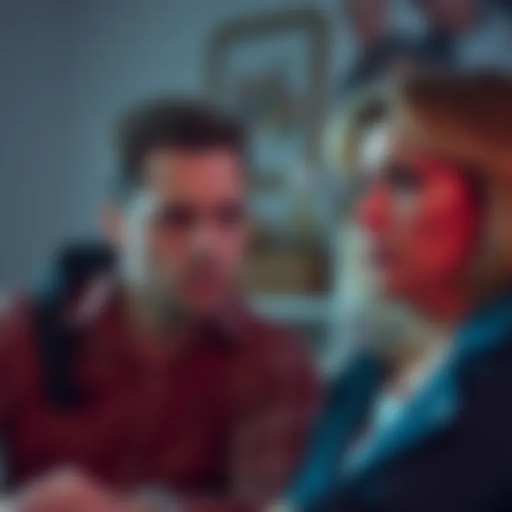 Husband ignoring wife's distress A man with a detached expression, while a woman looks worried and upset nearby, reflecting emotional tension in a family setting