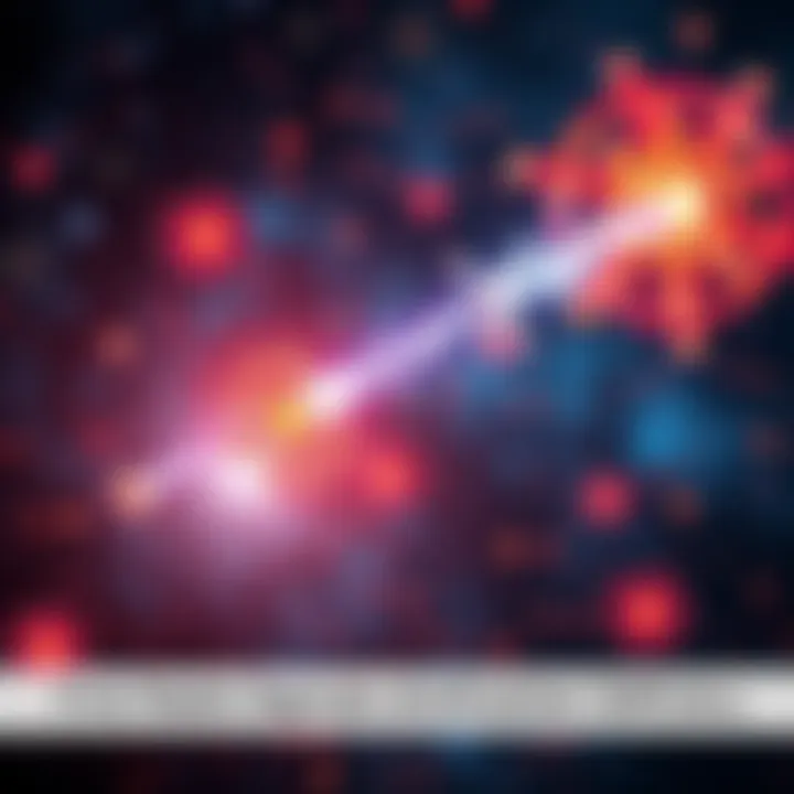 Illustration of radio signals being absorbed by hydroxyl radicals in a cosmic setting