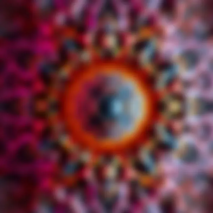 A vibrant hyperbolic octahedron fractal pattern, building recursively with multiple octahedron shapes, showcasing depth and intricate geometry.