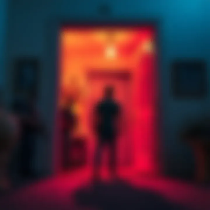 A person stands in fear inside their home during a chaotic ICE raid, with officers at the door and a sense of tension in the air.