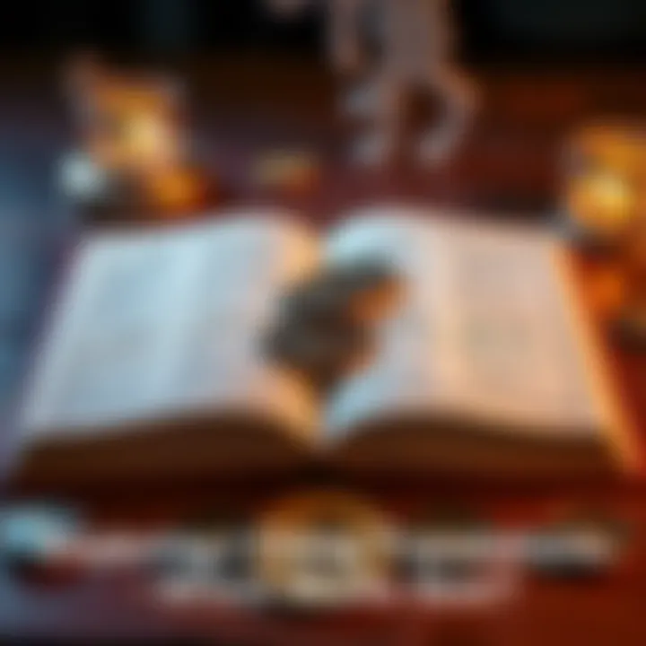 Open book displaying I Ching translations alongside traditional coins used for divination