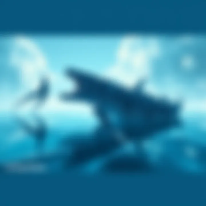A serene illustration showing Ichthyotitan in a calm aquatic setting, representing a peaceful moment in the evolution of Leviathans.