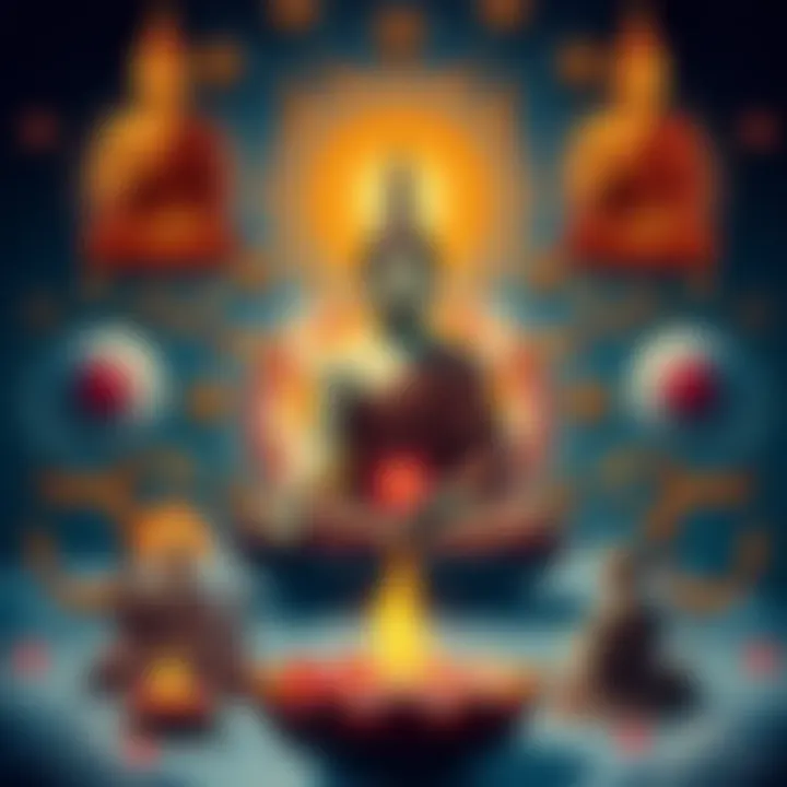 A meditative figure surrounded by symbols of awareness and emptiness, blending Idealism and Buddhist philosophies