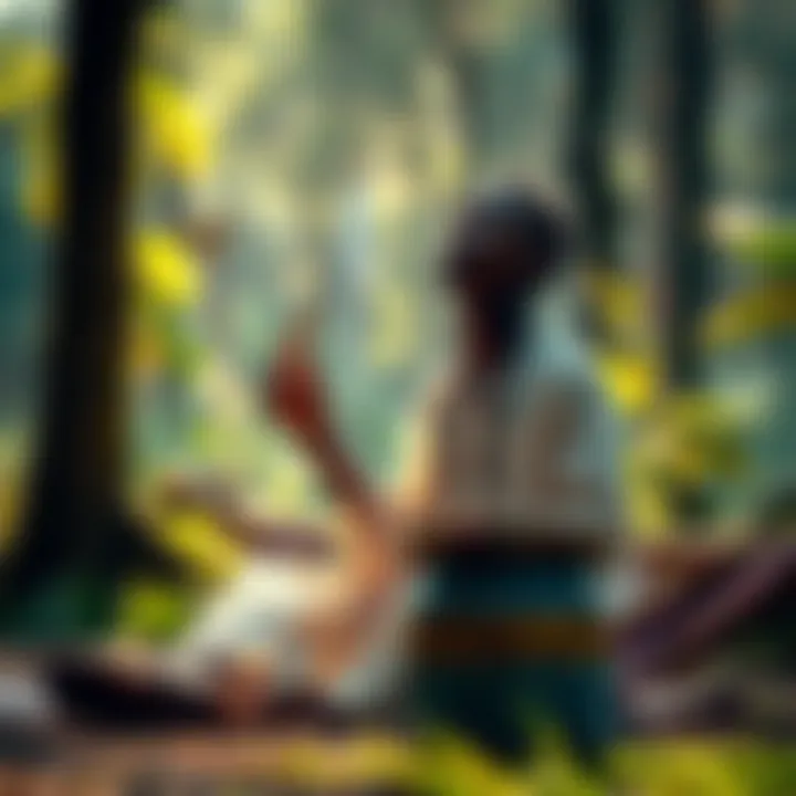 A person sitting in a peaceful setting, holding Ifa divination tools, looking up thoughtfully, symbolizing their search for local spiritual guidance in North Carolina.