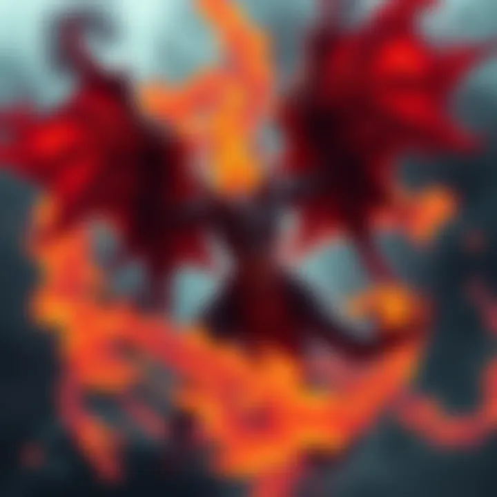 A fearsome Ifrit surrounded by swirling dark flames, showcasing its powerful form and menacing presence, set against a mysterious backdrop.