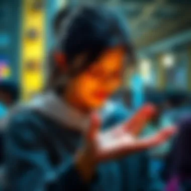 Student Seeking Palmistry Insights A 23-year-old IIT student looking at her palm while seeking advice on hand reading from others in a community setting.
