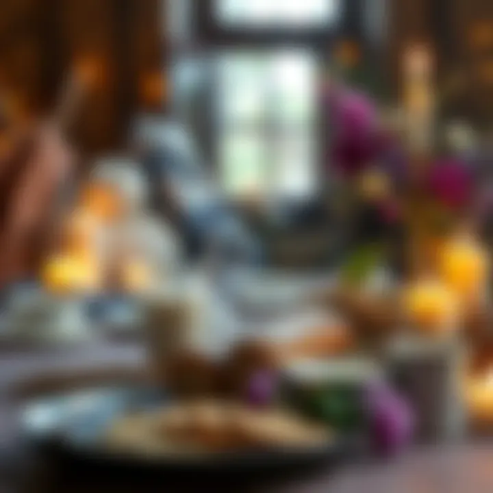 A table covered with milk, bread, and grain for Imbolc rituals, surrounded by candles and flowers