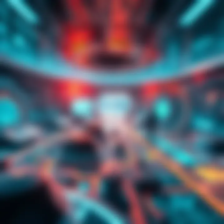 A futuristic depiction of simulation technology integrating various fields like medicine, training, and engineering.