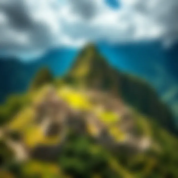 Inca city ruins Ancient Inca city ruins in the Andes mountains surrounded by lush greenery