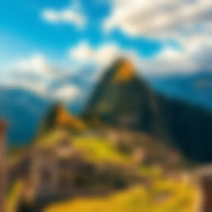 View of ancient Inca dwellings set against the highland mountains of Peru, showcasing unique stone architecture and lush surroundings.