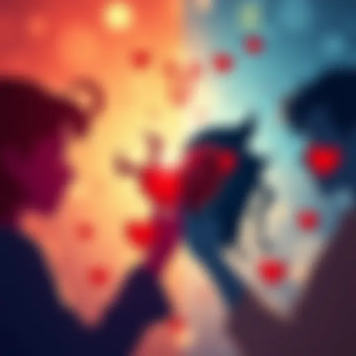 Illustration showing symbols of Aries, Taurus, Gemini, and other sun signs clashing with heart graphics, representing relationship struggles.