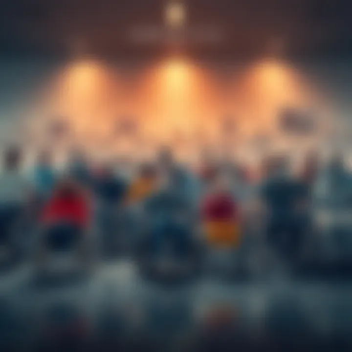 A graphic showing the rise in the number of disabled Americans, with a growing crowd of diverse individuals representing various disabilities, some in wheelchairs and others using assistive devices.