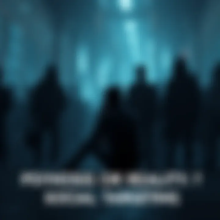 A person sitting alone, deep in thought, surrounded by shadowy figures representing social groups and influences.