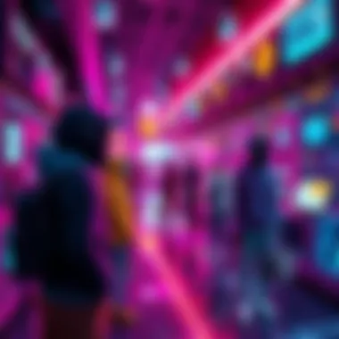 A colorful scene showing individual simulations with various NPCs interacting and connecting with each other.