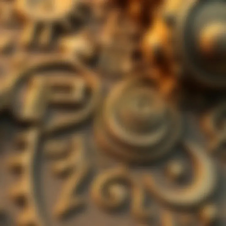 Indus Script and Buga Sphere Symbols Close-up of ancient Indus Script symbols next to Buga Sphere symbols on a textured background
